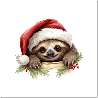 Christmas Sloth Peeking Posters and Art